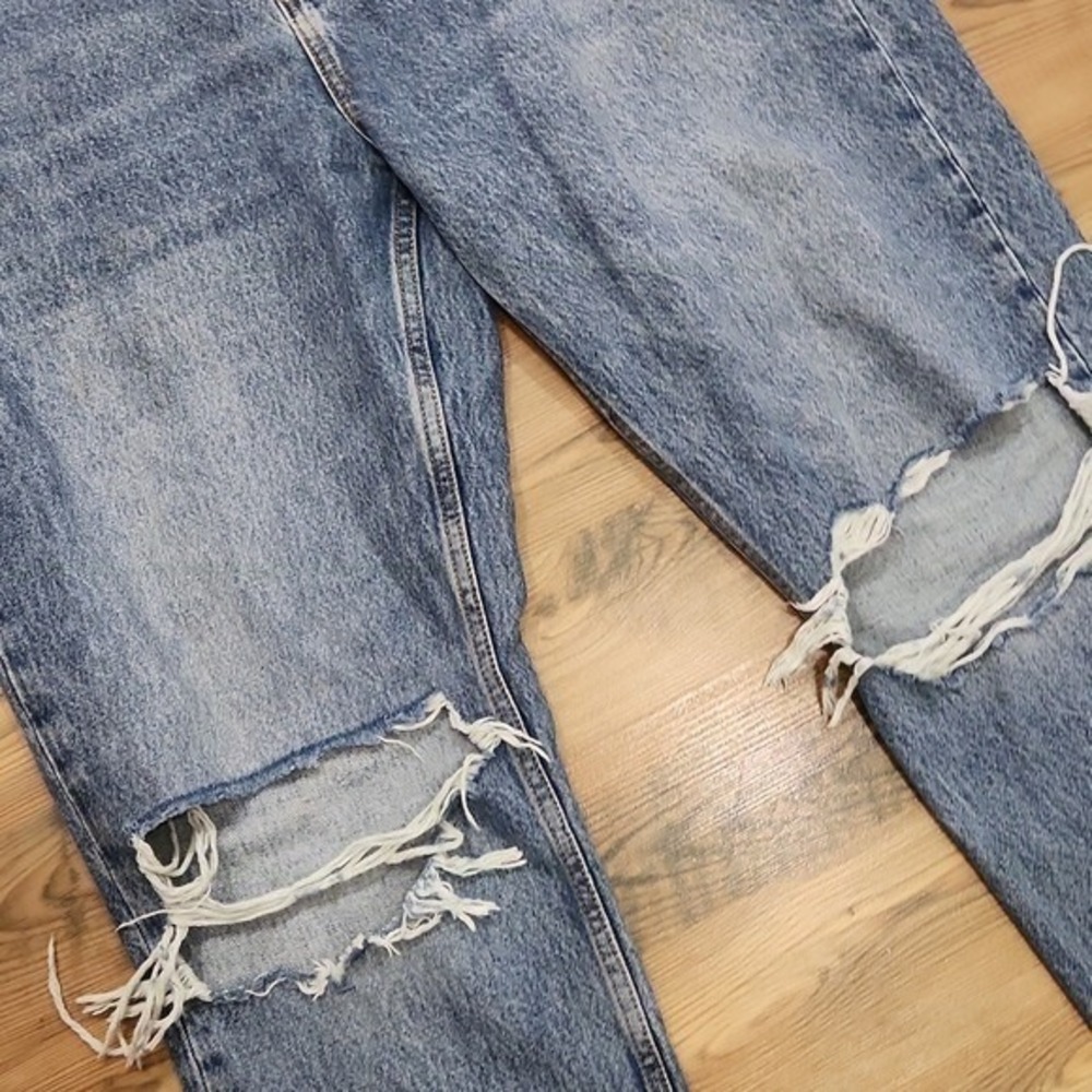 Topshop Dad Jeans Button Fly 34x32 Distressed Grunge Slouch Relaxed Dirty Work - Picture 3 of 7
